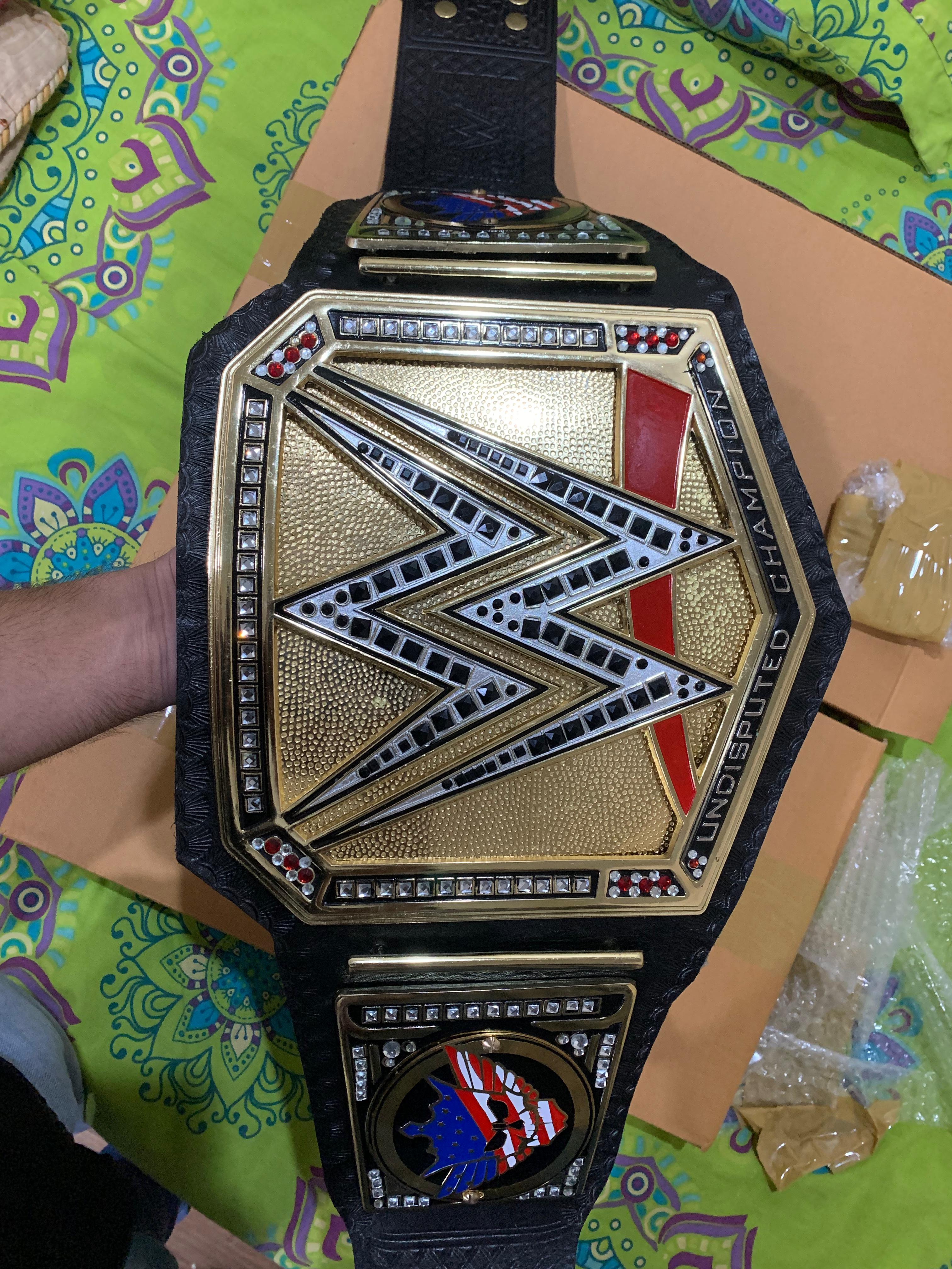 Championship belt side plates — crystal accents and gold finish